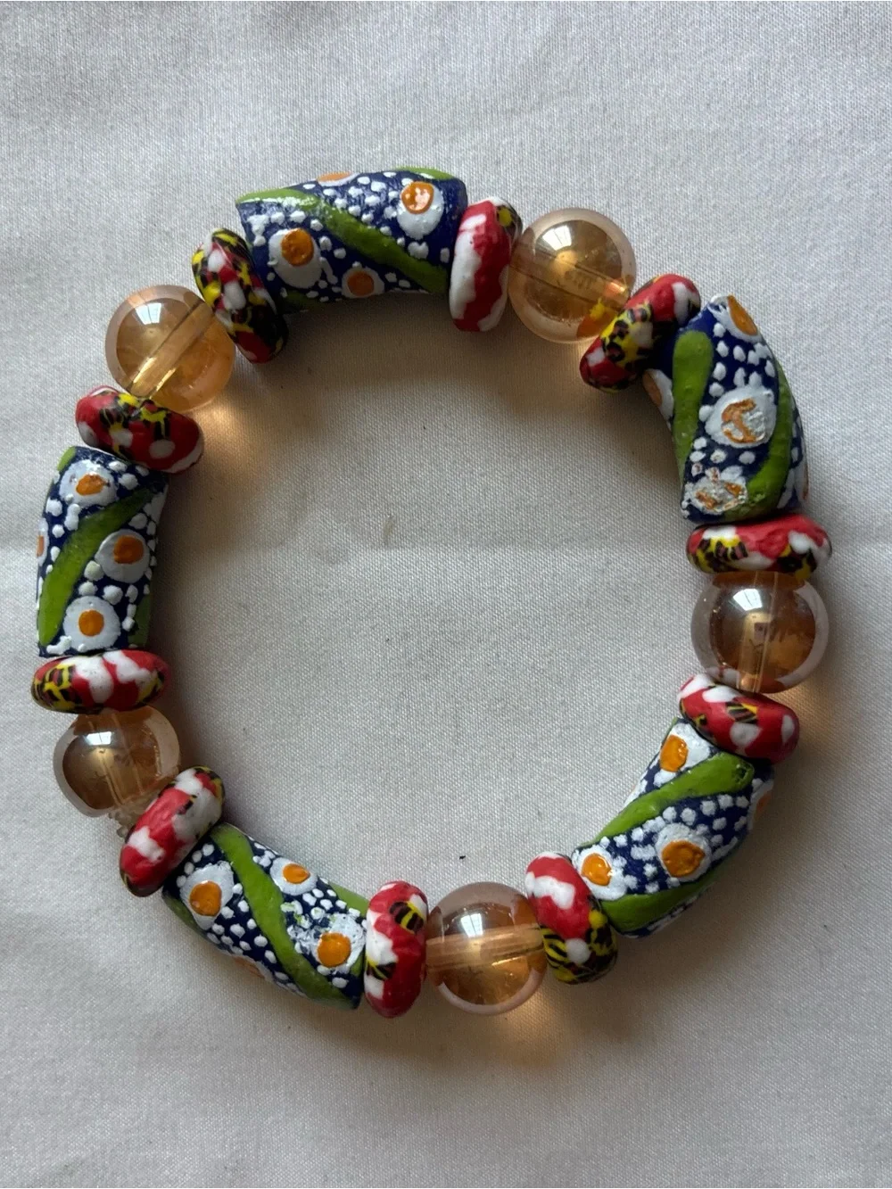 Handcrafted Multicolor Bead Stretch Bracelet - Floral Design